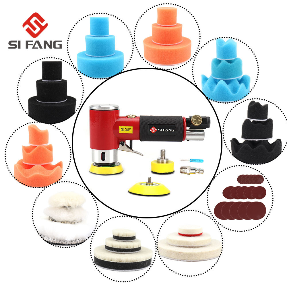 2" 3" MIni Pneumatic Polisher Air Orbital Sander Buffer Machine Car Tool 48 Pcs