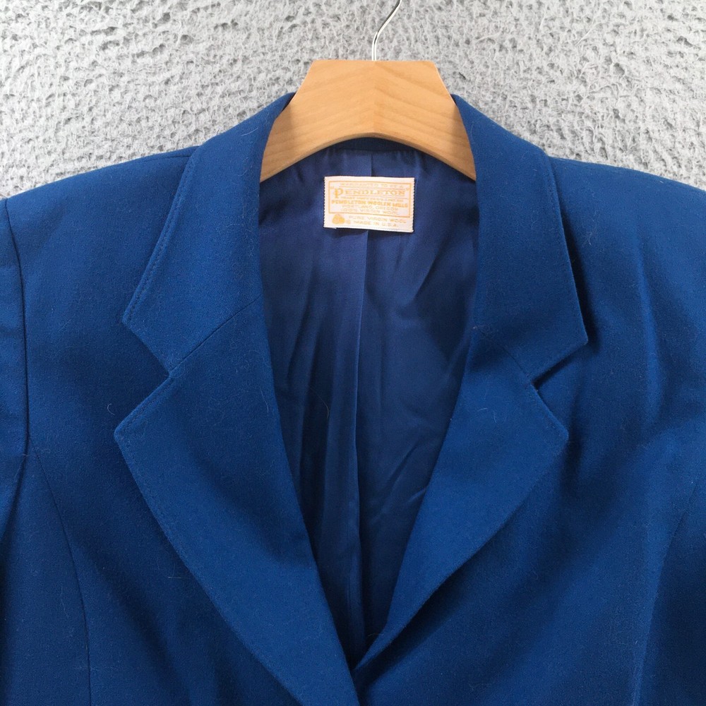 Pendleton Blazer Mens 12 Solid Blue Wool Collared Long Sleeves Front Buttons