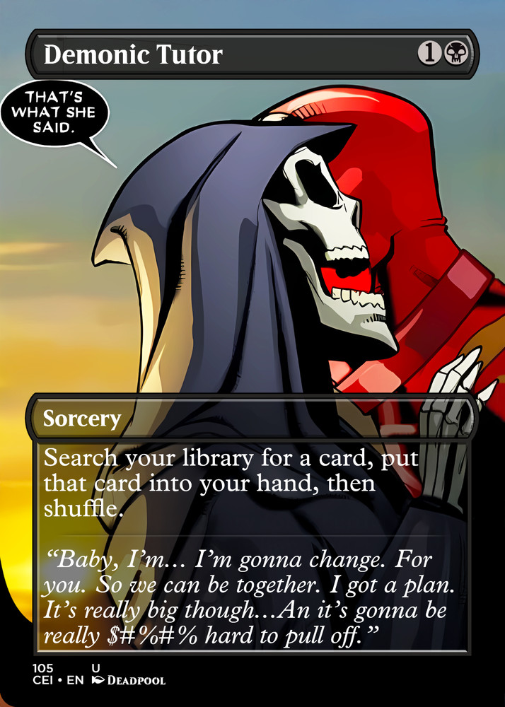 Demonic Tutor Deadpool Foil Custom sticker MTG Marvel