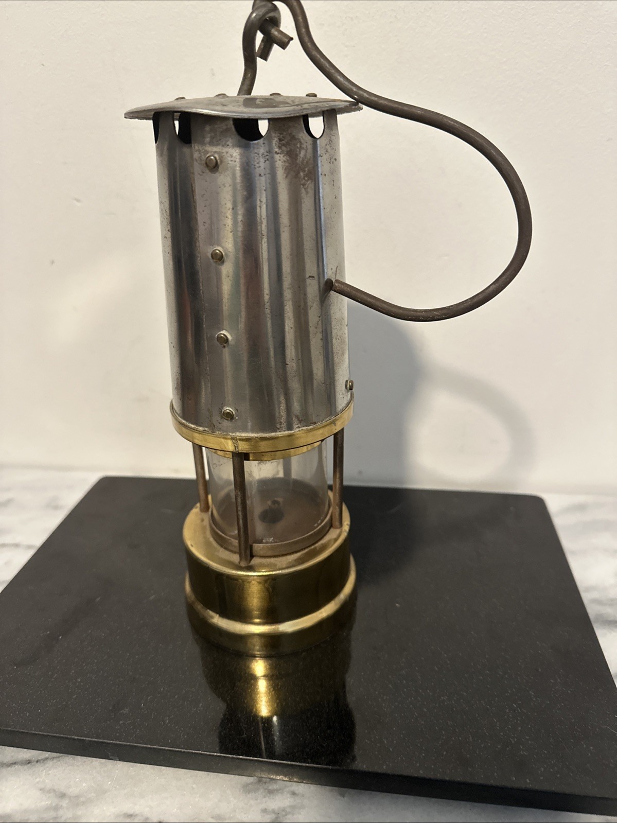 ANTIQUE MINER’S LAMP Merrisal Co. Smethwick Marking Brass Glass Insert READ
