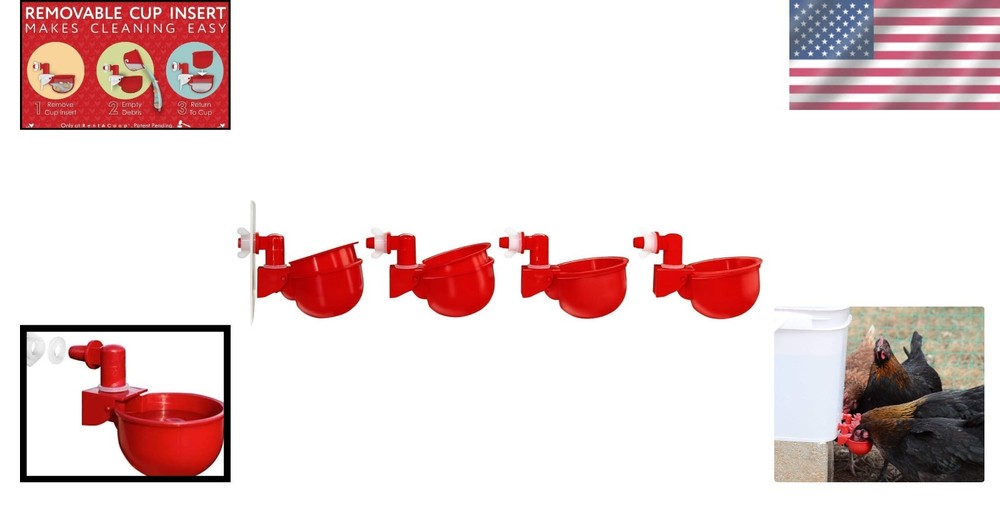 Versatile DIY Waterer Kit - 4 Red Auto-Fill Cups Designed for Poultry Hydration