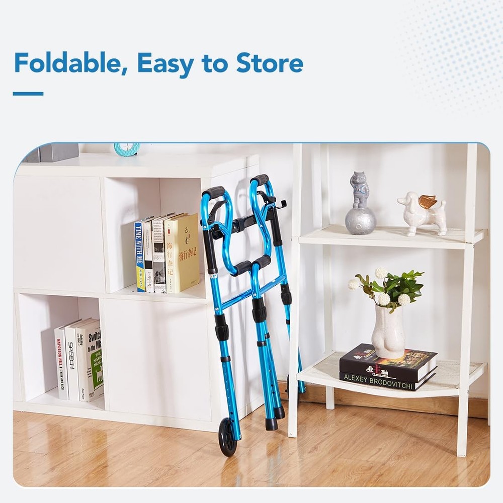 3 in 1 Folding Walker with 5” Front Wheels by Width Adjustable Compact Stand
