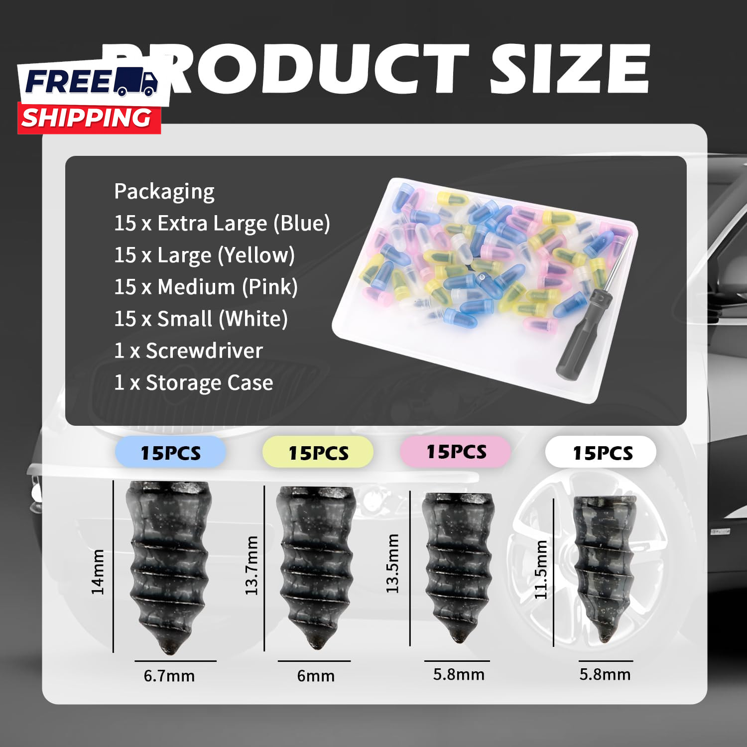 2026 Upgraded 60PCS Screw in Tire Plugs Self Service Tire Plugs Kit with Screwdr