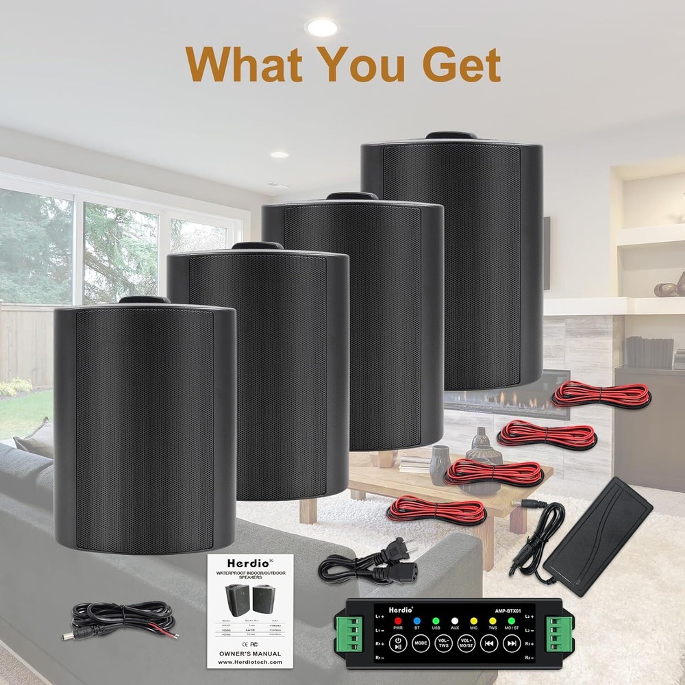 Herdio 4 Pack 4"  Indoor Outdoor Bluetooth Speakers 400W Waterproof Wall Mount