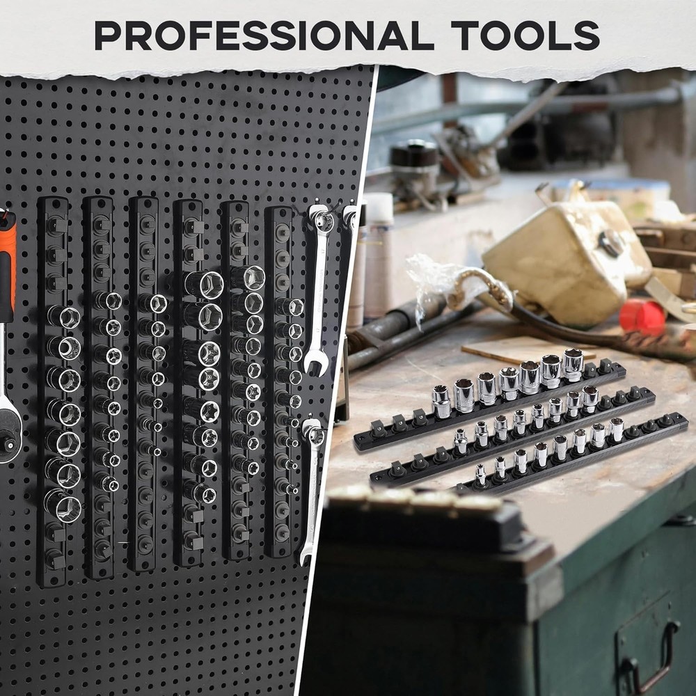 Aluminum Socket Organizer with 14 Clips - Versatile Tool Storage Solution