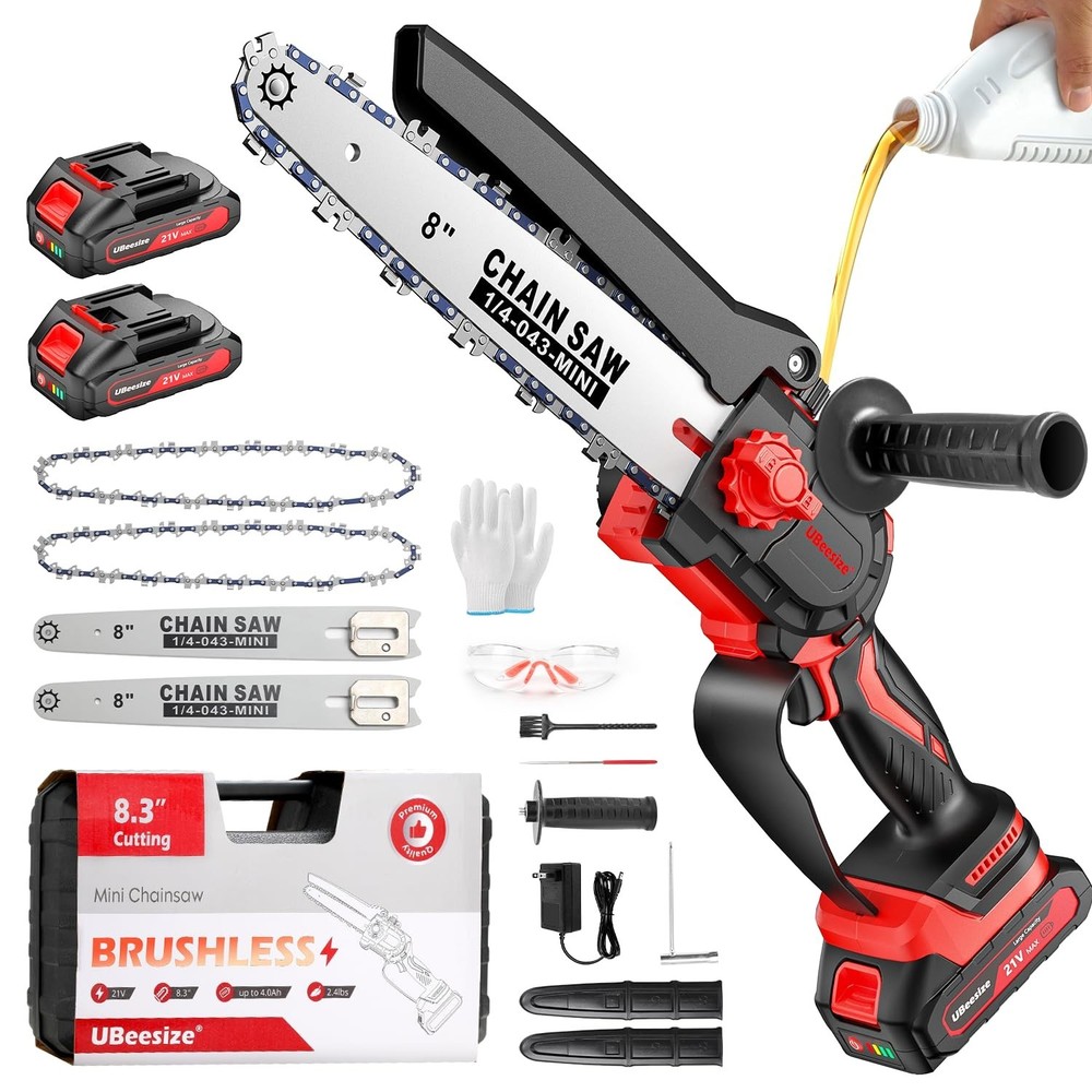 UBeesize Mini Chainsaw Cordless 8inch | Longer Runtime | Brushless Motor | Er...