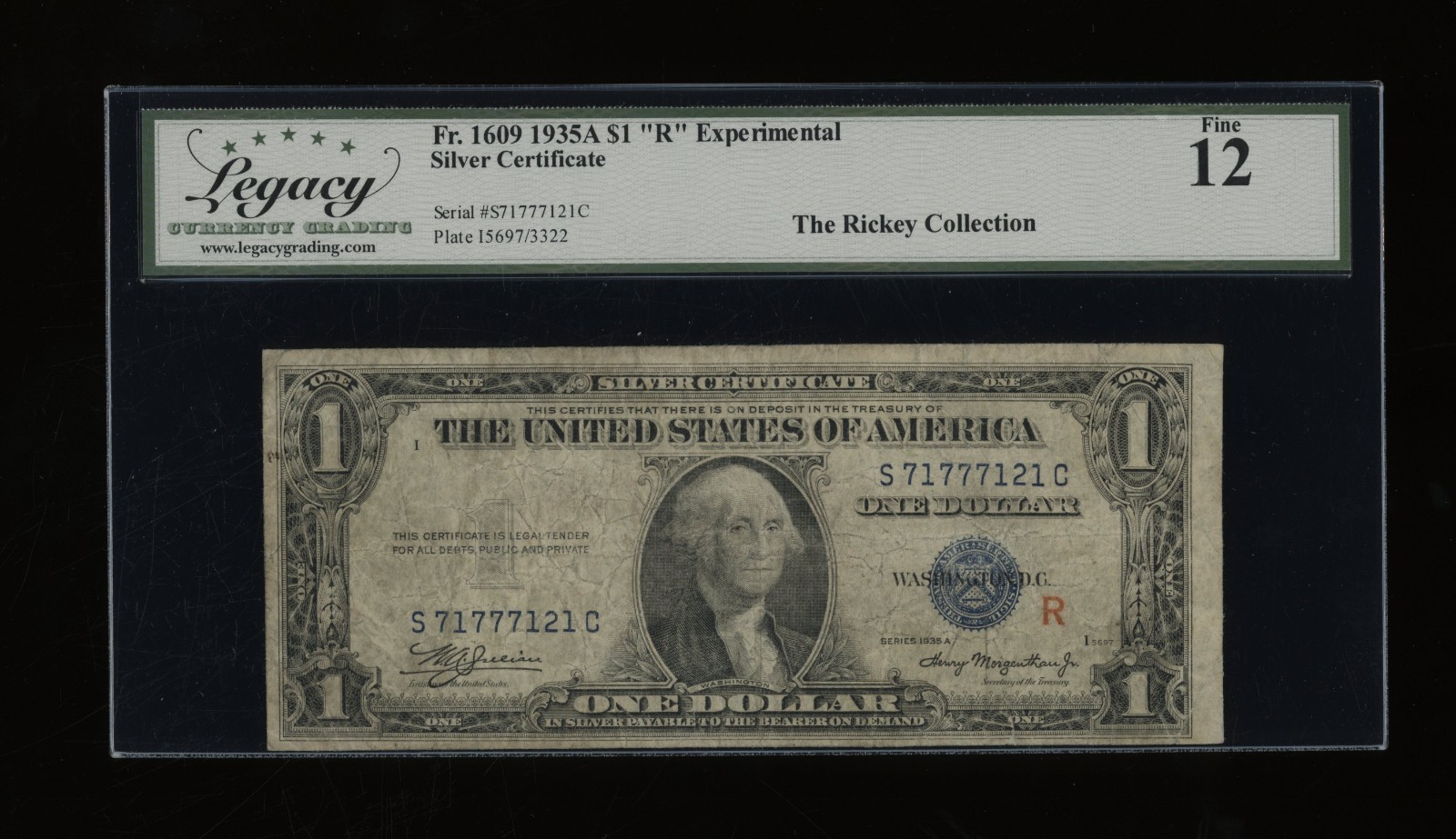 DBR 1935-A $1 Silver Experimental (R) Fr. 1609 Legacy 12 Serial S71777121C