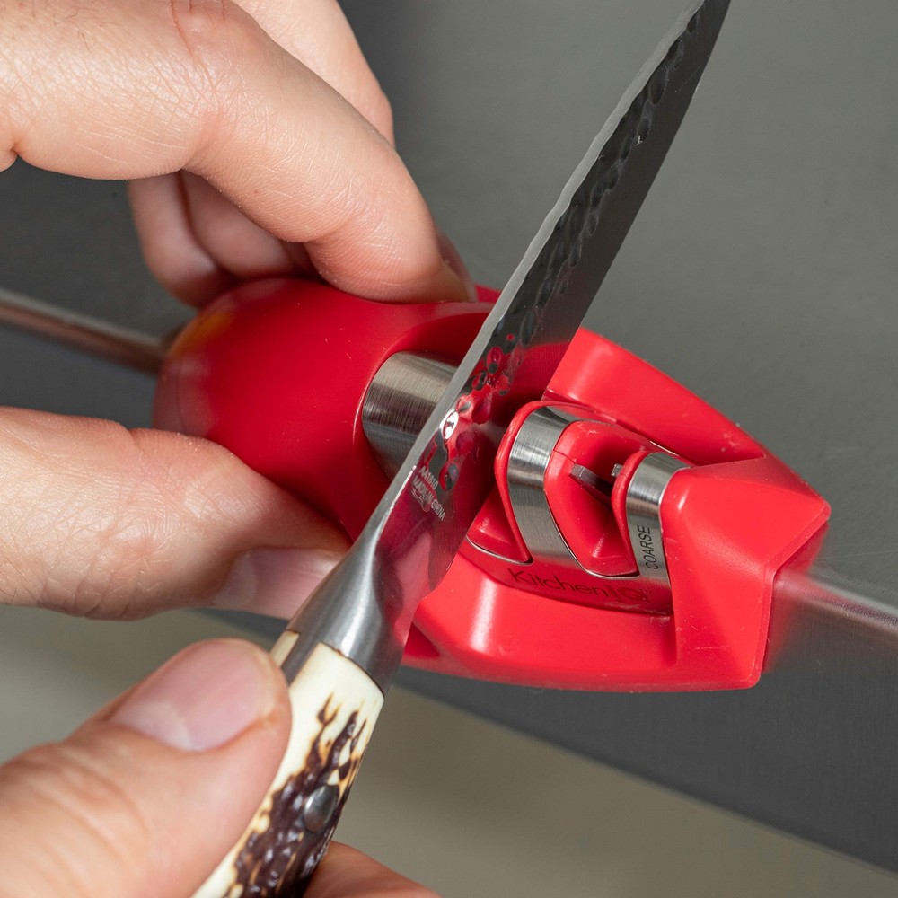 Kitchen IQ 50883 Edge Grip 2-Stage Knife Sharpener, Red