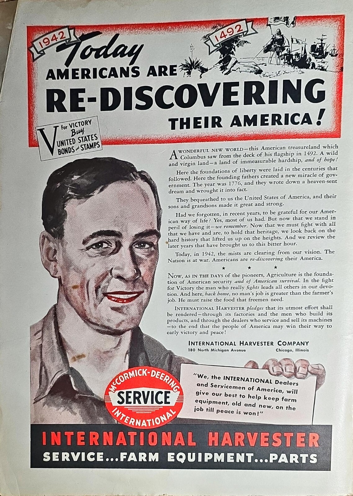 McCormick Deering Service International 1942 Vintage Print Ad-WWII Buy US Bonds