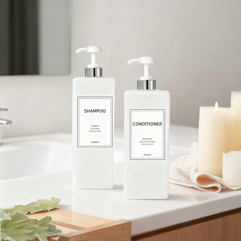Modern Silver Shampoo & Conditioner Dispenser 21 oz Pack of 3 Refillable Pump