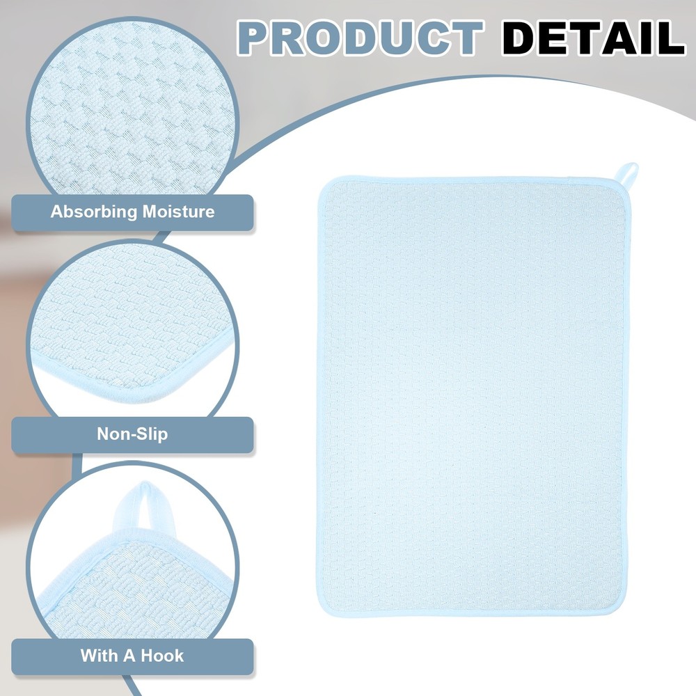 Microfiber Dish Drying Mat,20 x 15 Inch Absorbent Dish Drying Mat, Blue