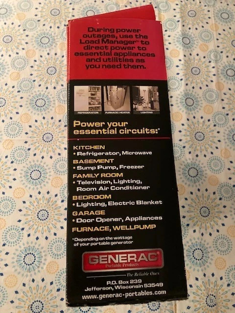 Generac Portable Generator Power Transfer System With Load Manager Model 1276-1
