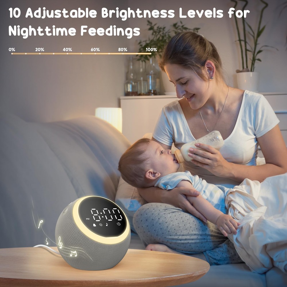 White Noise Machine & Alarm Clock with 25 Sounds, Night Light, Sleep Timer