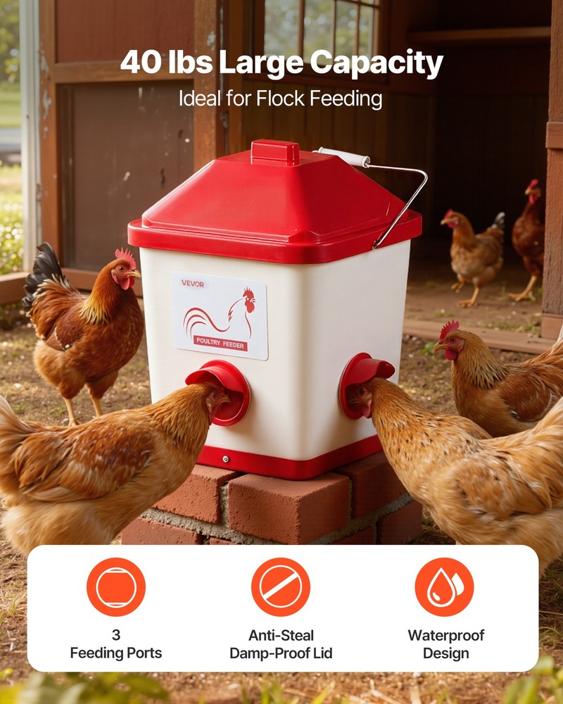 VEVOR Automatic Chicken Feeder & Waterer Set 5 Gal 30 lbs Poultry Feeder Gravity