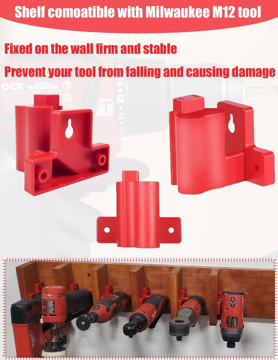 6x Wall Mount Drill Holder for Milwaukee M12 Tool Storage Hanger Mount Organizer
