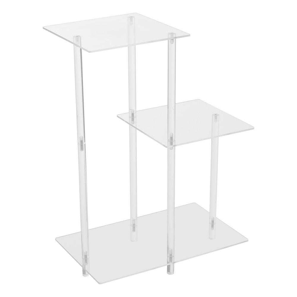 3-Tier Side Table Bedside Table with Open Storage Shelf Clear Side Square Table