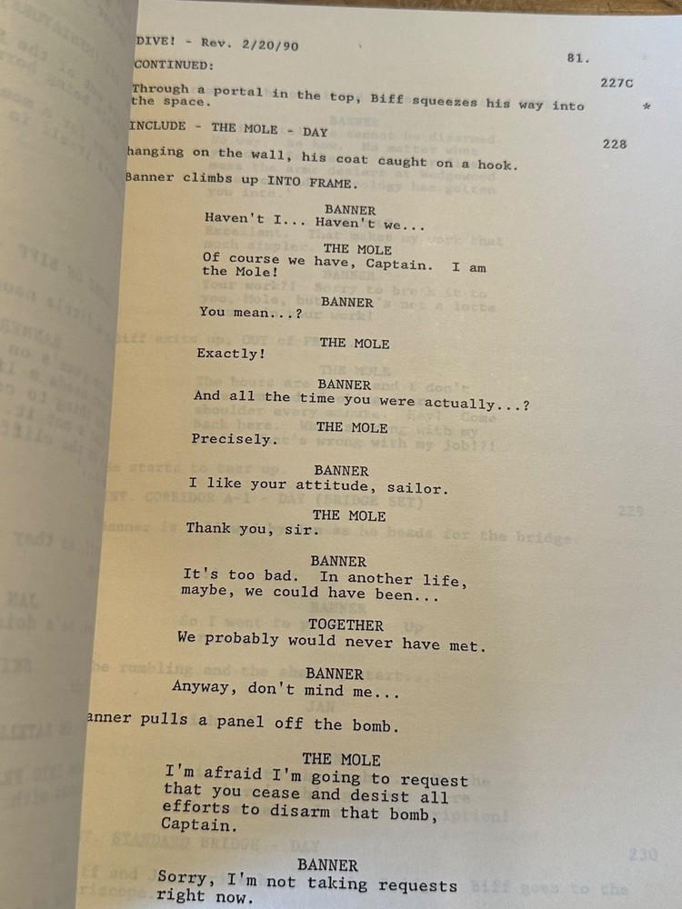 GOING UNDER AKA DIVE MOVIE ORIGINAL SCREENPLAY SCRIPT BILL PULLMAN