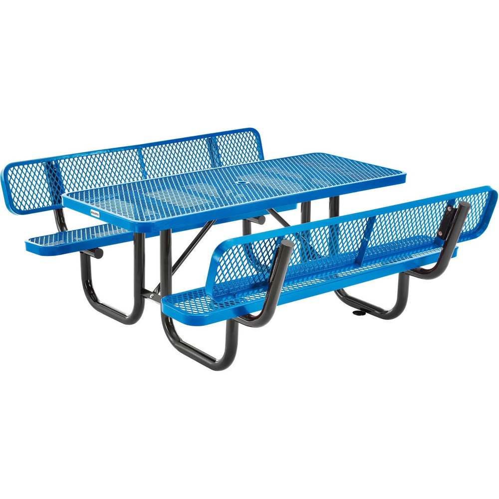 6' Rectangular Outdoor Expanded Metal Picnic Table With Backrests Blue