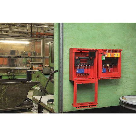Master Lock S3502 Group Lockout Box, Hinged, Red, Steel