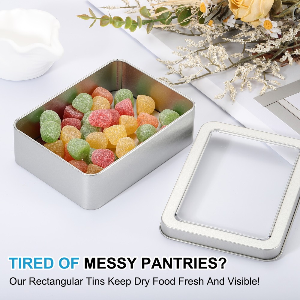 5.1 x 3.7 x 1.9 Inch Rectangular Storage Tins Box with Lid Window