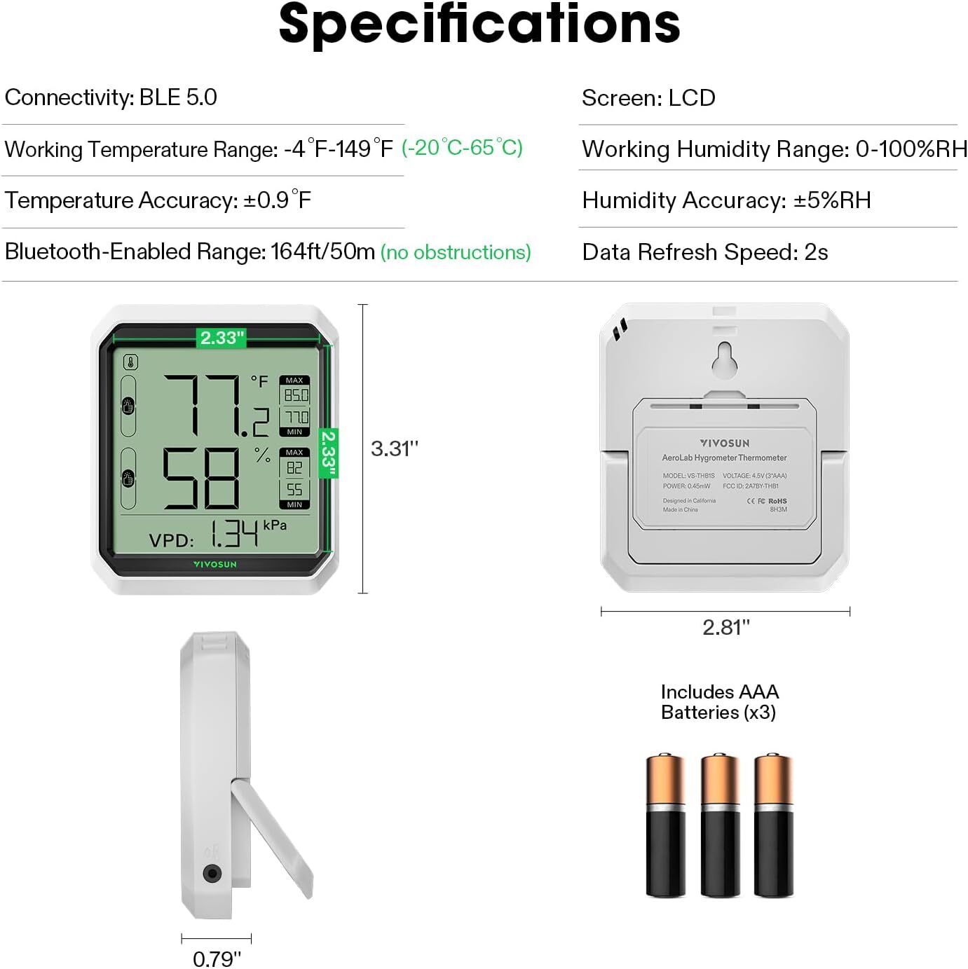 VIVOSUN Bluetooth Hygrometer Thermometer Indoor,Temperature Humidity Meter Alarm