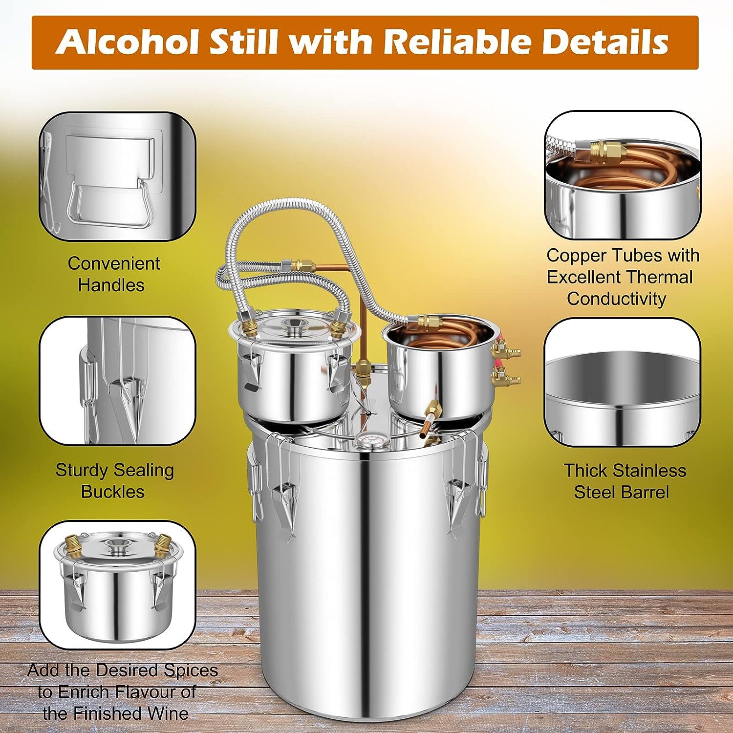 3 Pots 9.6 Gal Moonshine Still 38L Water Alcohol Distiller Copper Tube W/ Pump