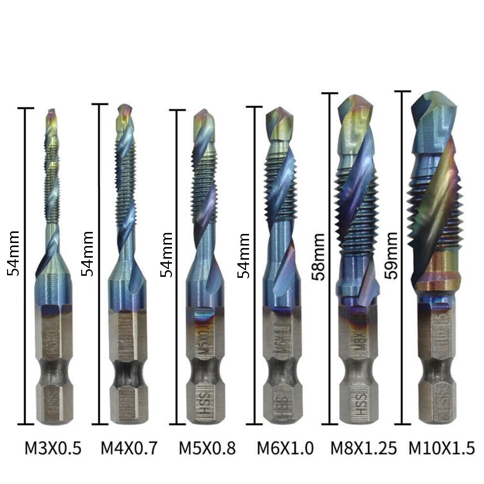 12Pcs HSS Hex Shank Drill Bits Tap M3-M10 Metric SAE Screw Thread Drill Bits Set