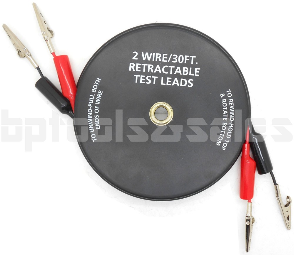 2 Wire 30 FT Retractable Test Leads 18 Gauge Alligator Clips Electrical Testing