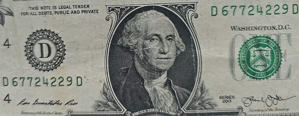 INK WELL CONTAMINATION ERROR 2013 $1 One Dollar Bill