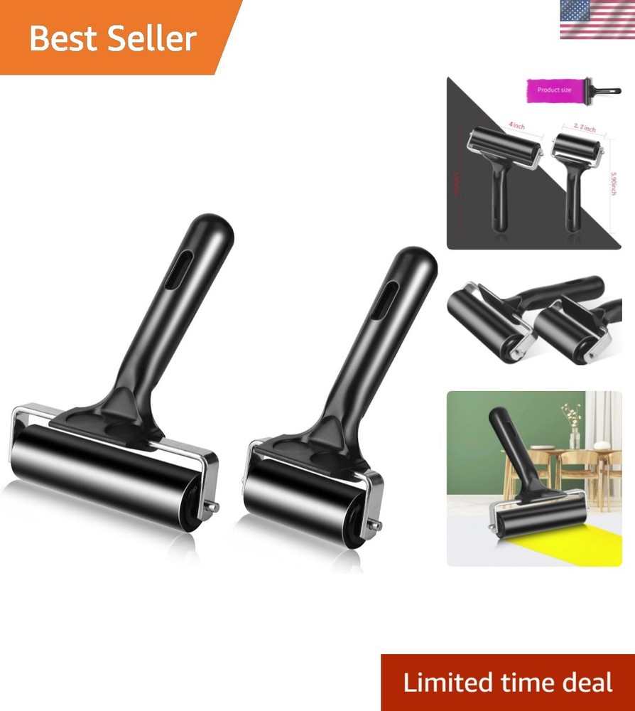 Easy-Grip Rubber Brayer Rollers: 2Pcs 4 inch & 2.2 inch for Creative Printmaking