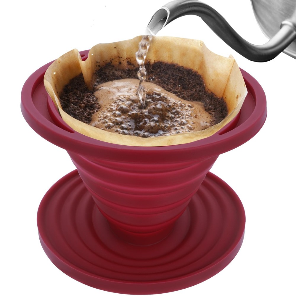 Coffee Dripper, Foldable Silicone Dripper Travel large, Red