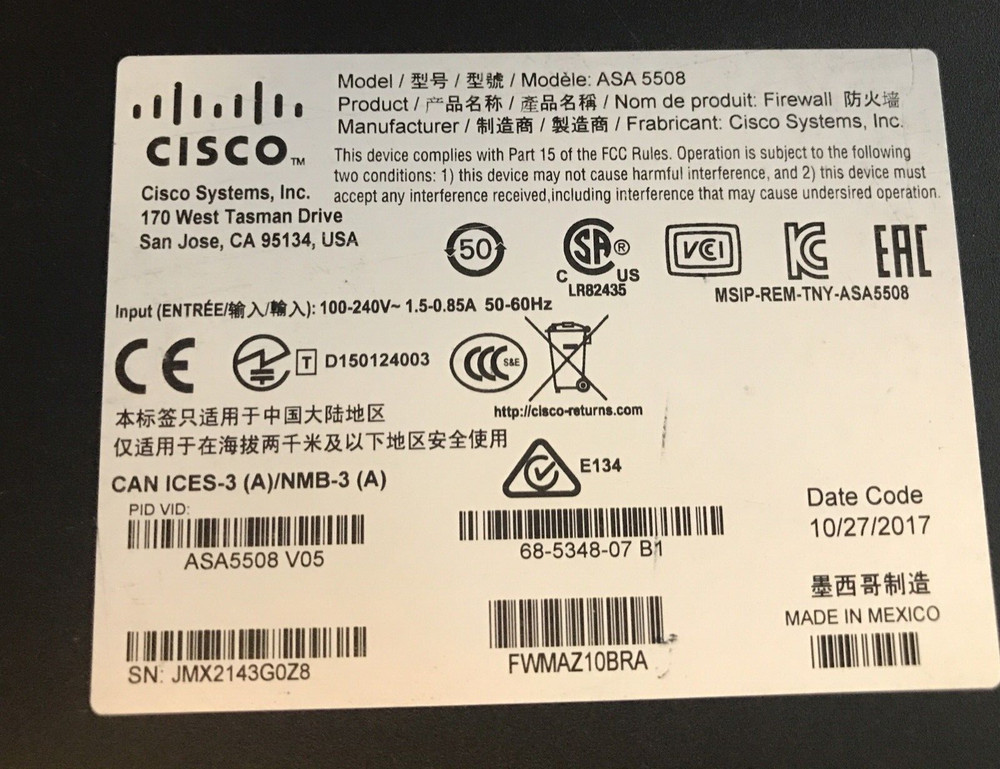 Cisco Security Appliance ASA5508-X - Without Brackets