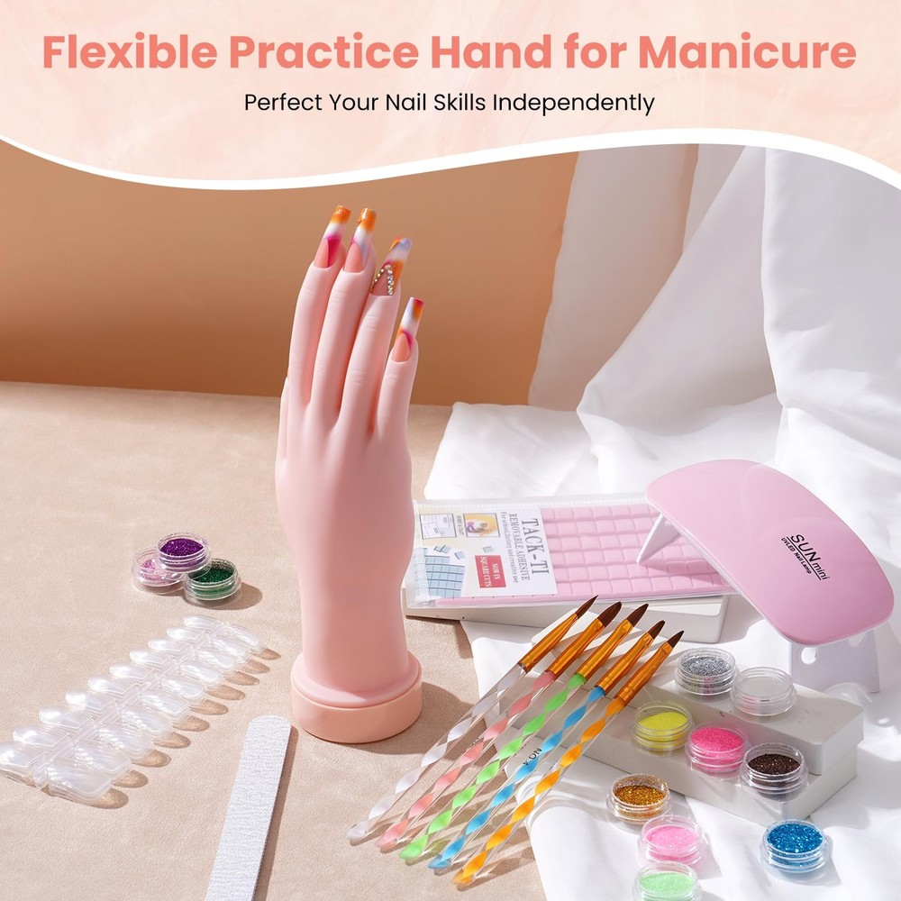 Nail Kit for Beginners with Everything: Practice Hand Acrylic Nail Set Profes...