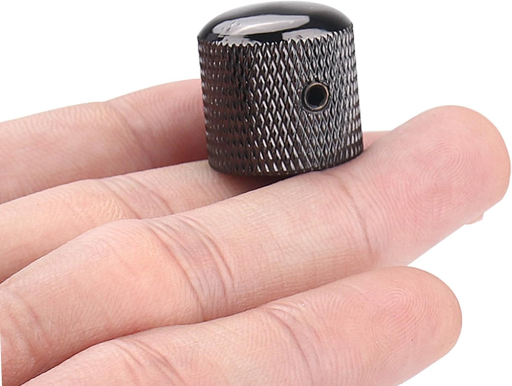 3Pcs Guitar Knobs Black Nickel Metal Volume Tone Dome Speed Control Knobs with A