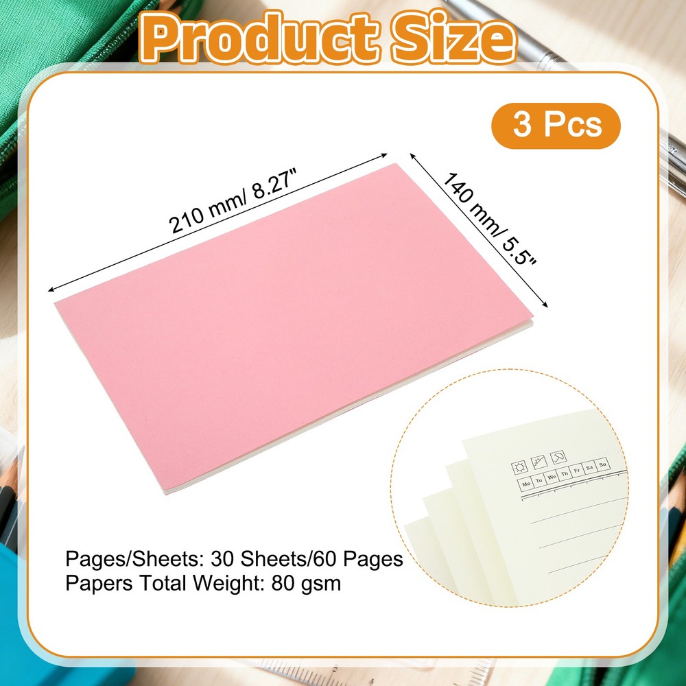 3 Pack A5 Notebook, A5 Journal Mini Notebook Pocket Kraft,Pink