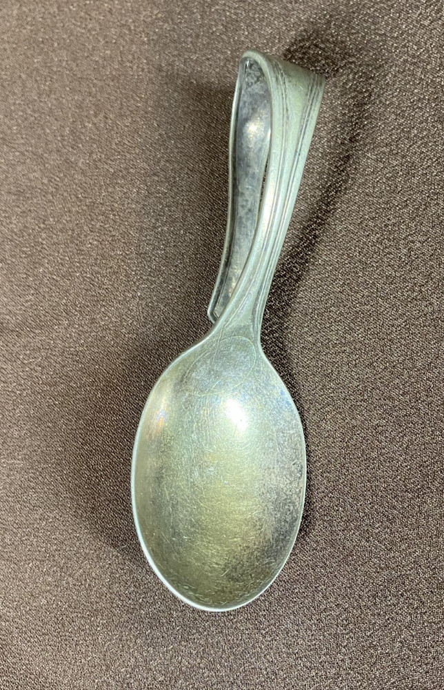 Vintage Curved Loop handle Baby Feeding Spoon Silverplate