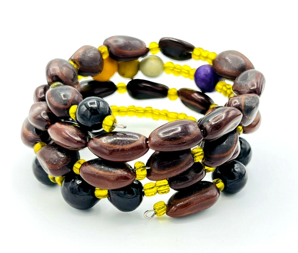Artisan Nut Beads Memory Wire Wrap BOHO Bracelet