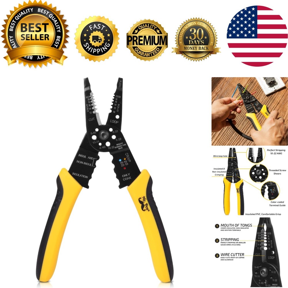 Versatile Wire Stripper and Cutter - 8-Inch Tool for Electrical and DIY Projects
