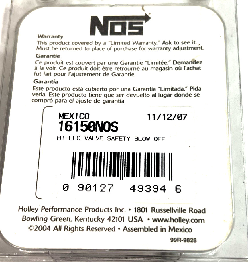 NOS HIGH-FLOW VALVE SAFETY BLOW OFF PT#16150NOS