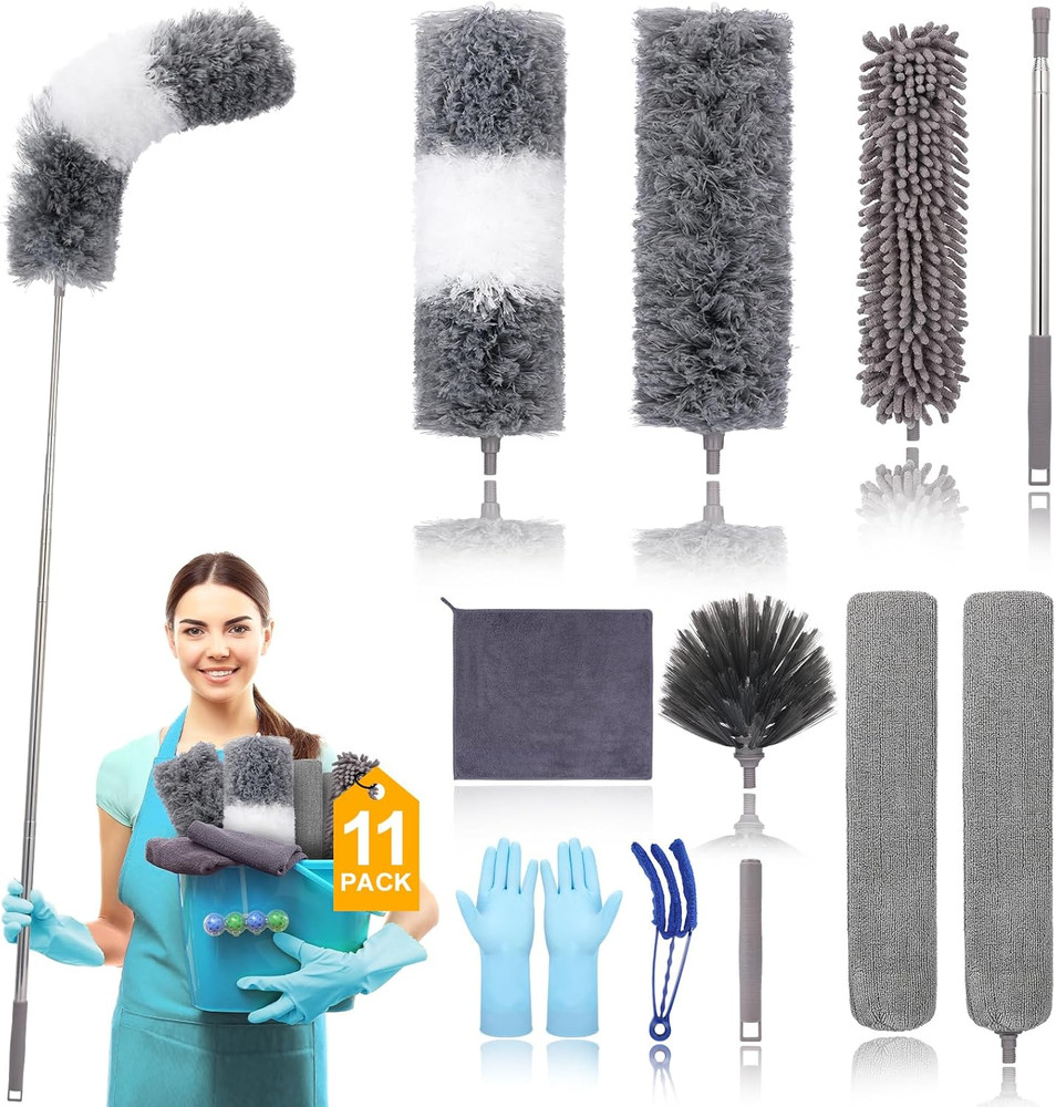 Microfiber Extendable Feather Duster (11pcs) with 100" Extension Pole, Washab...