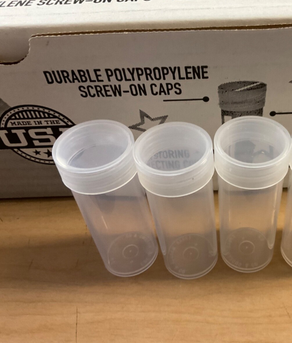 15 New Mixed Round Coin Tubes for 1/2 Doll., Qtr., Dime, Nick., Penn.Made in USA