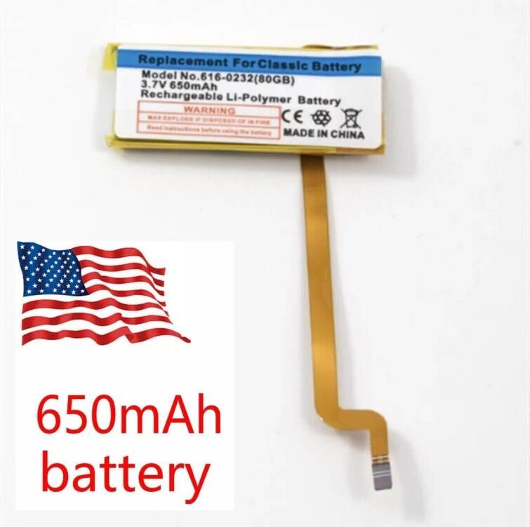 2X 650mAh Replacement Battery for Apple iPod Classic Video 5th, 6th, 7th -THIN