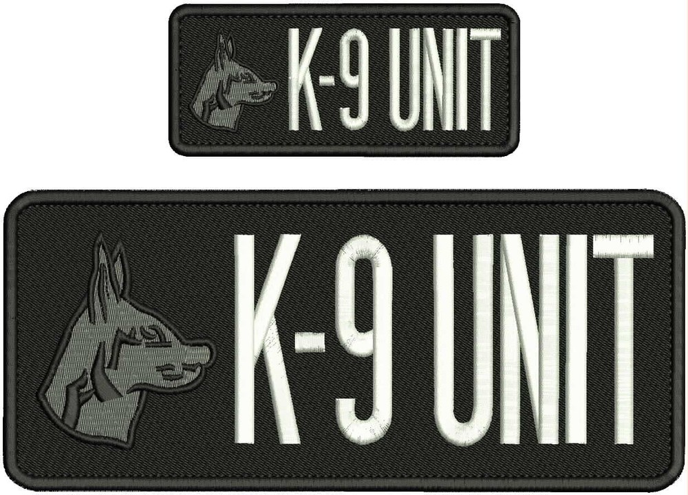 K-9 UNIT EMBROIDERY PATCH 4X10 and 2x5 hook ON BACK white