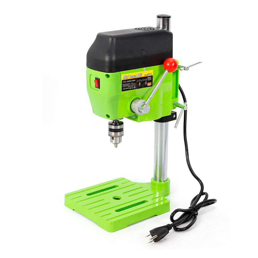480W Electric Drill Press Stand Small Power Drilling Tool Mini Work Bench Green