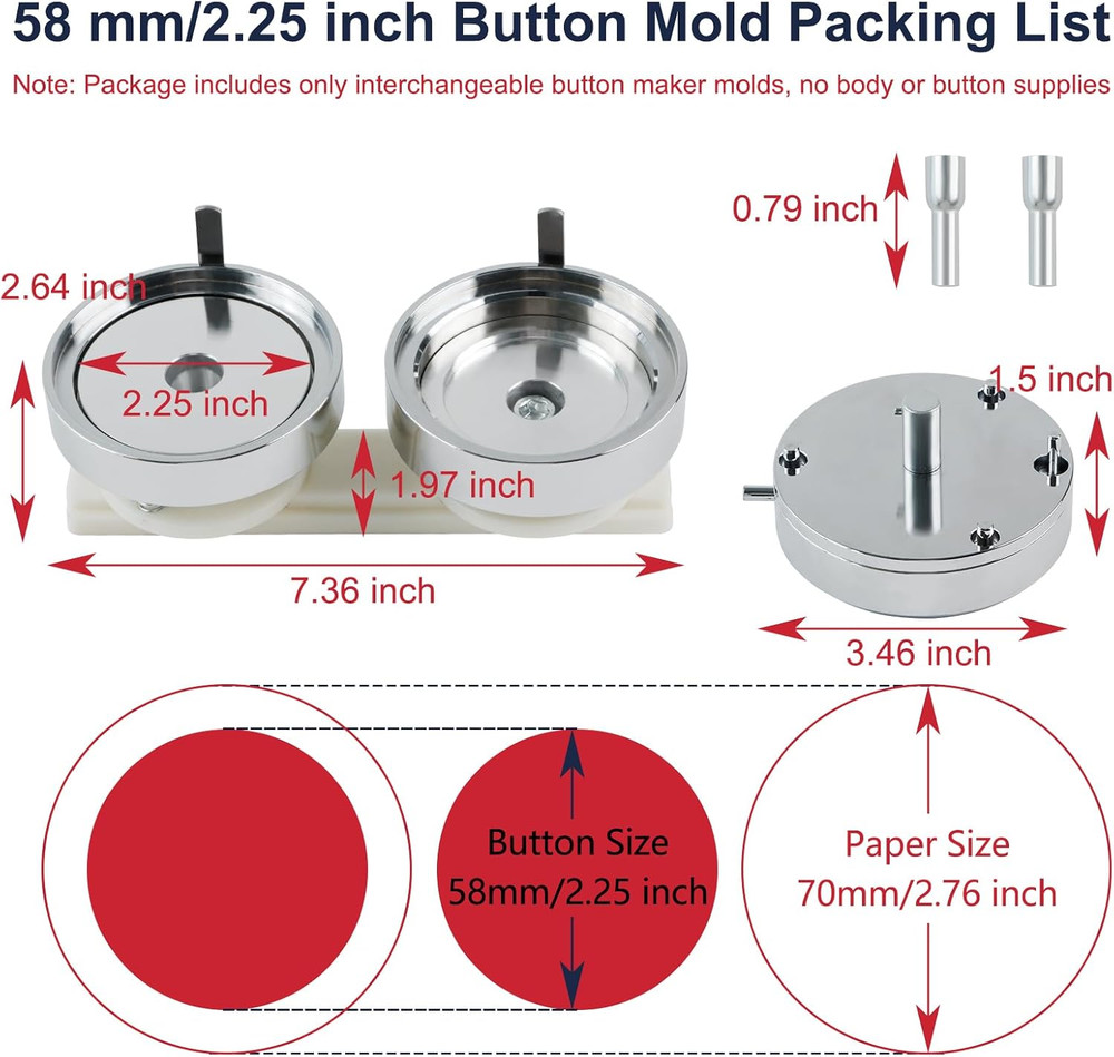 58mm Button Maker Mold - Replaceable Metal for DIY Press Machine