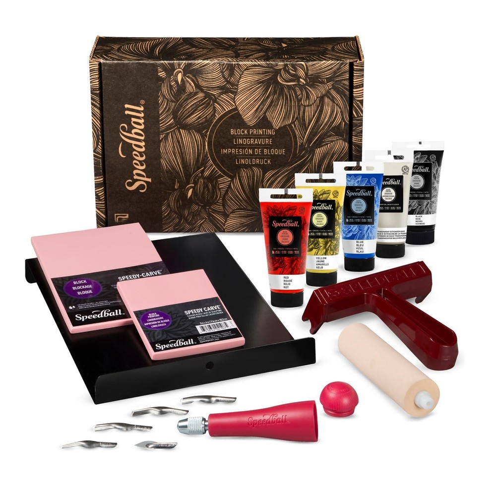 Deluxe Block Printing Kit - Includes Inks, Brayer, Bench Hook, Lino Handle an...