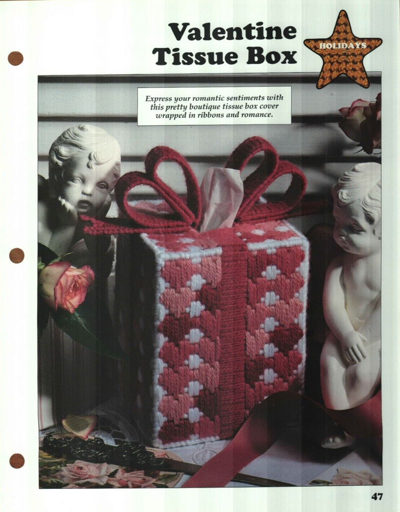 NEW VALENTINE TISSUE BOX HEARTS HOME DECOR PLASTIC CANVAS PATTERN INSTRUCTIONS