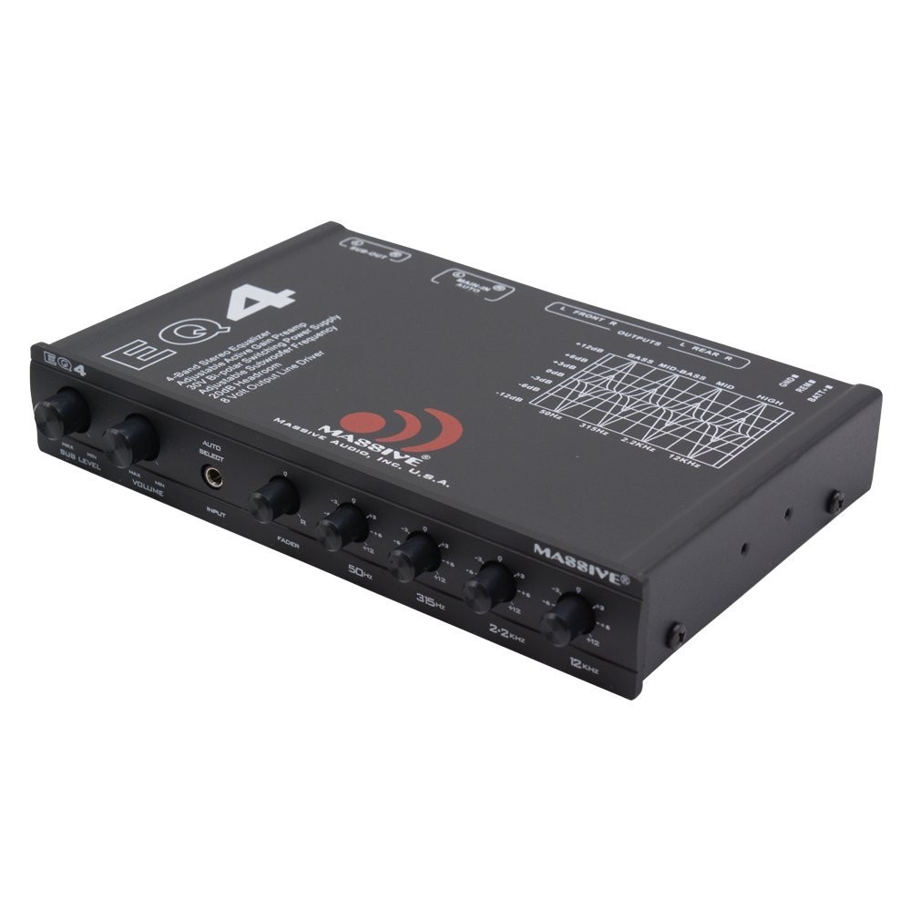 Massive Audio EQ4 Car Equalizer with 4 Band Graphic Equalizer - AUX inputs -