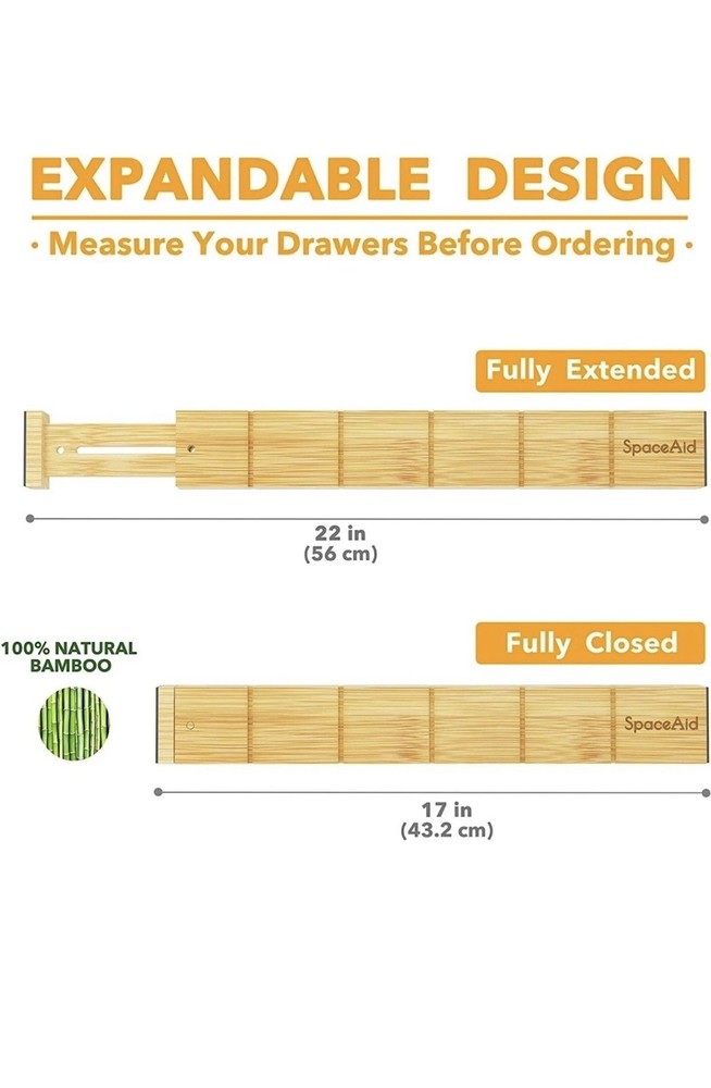 SpaceAid Bamboo Drawer Dividers Inserts Adjustable Expandable Perfect gift