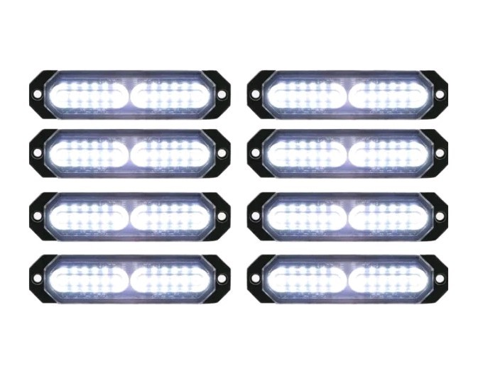 ASPL 8 Pcs 12 LED Strobe WhiteLightKit Grill Side Marker 17 Patterns Syncing